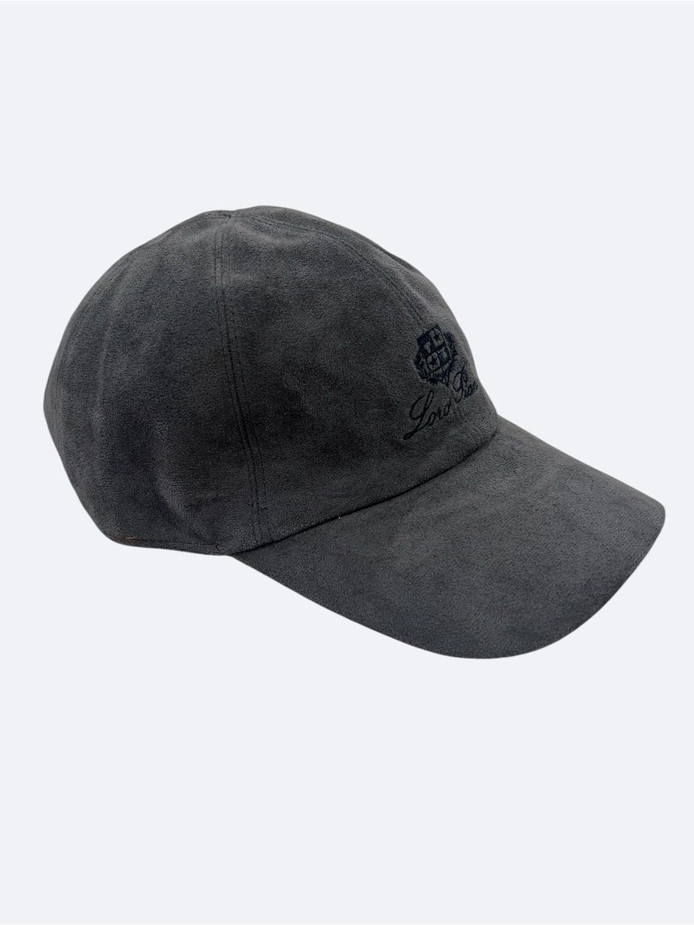 Loro Piana Charcoal Gray Suede Baseball Cap with Embroidered Crest - Picture 2 of 4